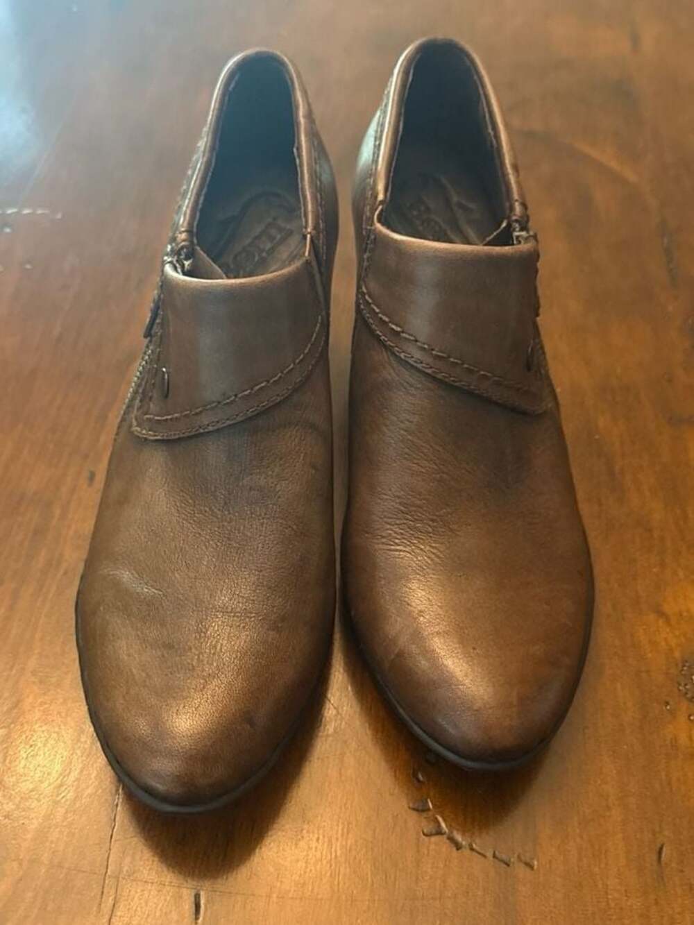Born Tanya Brown Leather Heeled Ankle Booties Size 8 / 39